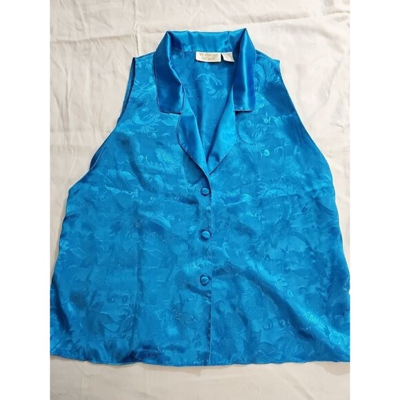Vintage Victoria's Secret Blue Satin Pajama Lounge Shorts Vest Top size L - Picture 5 of 7